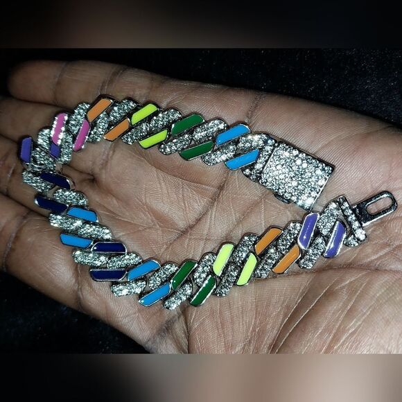 Luxurious rainbow zirconia cuban link bracelet 8 inches - Picture 6 of 8